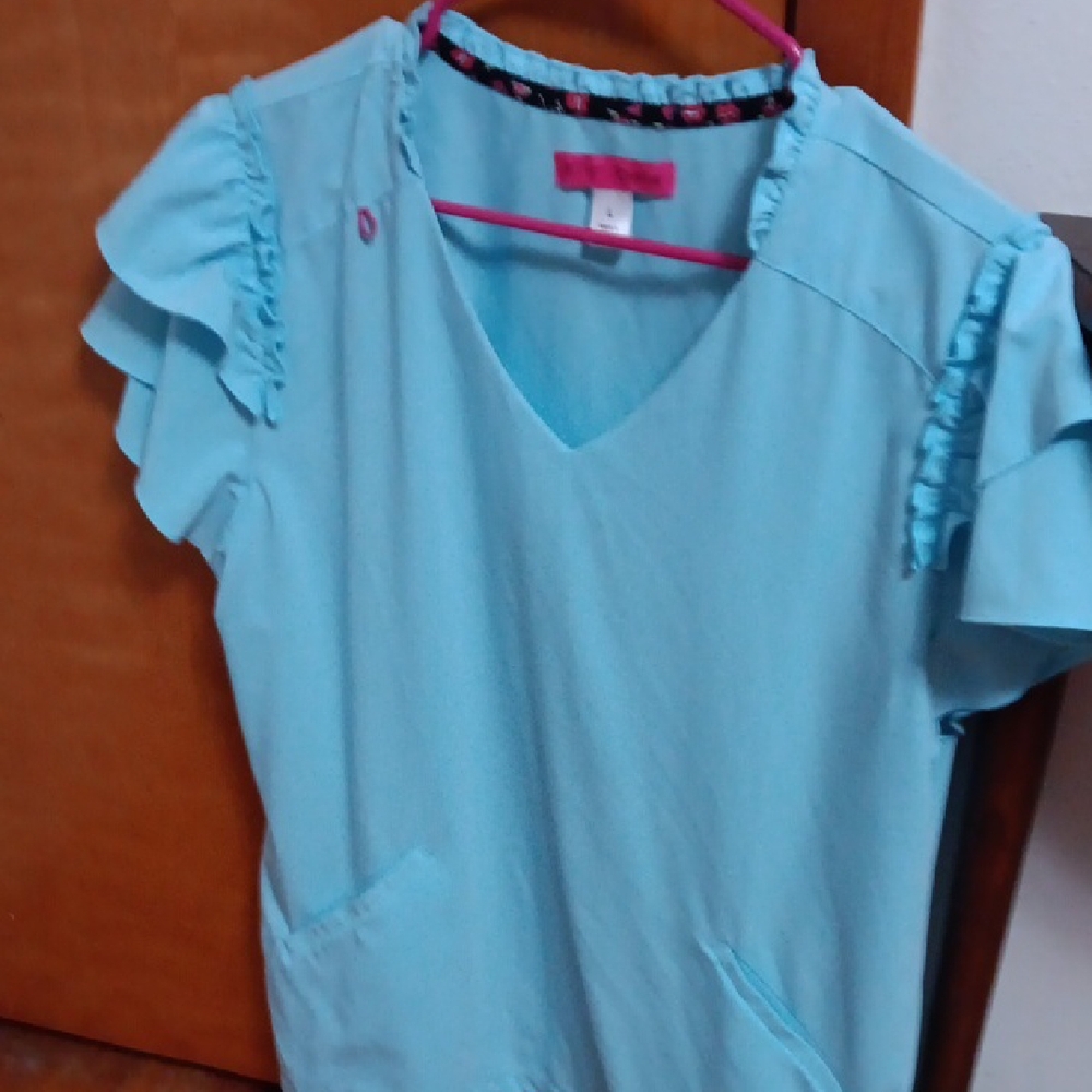 Betsey Johnson Blue Ruffled Flutter Sleeve Blouse